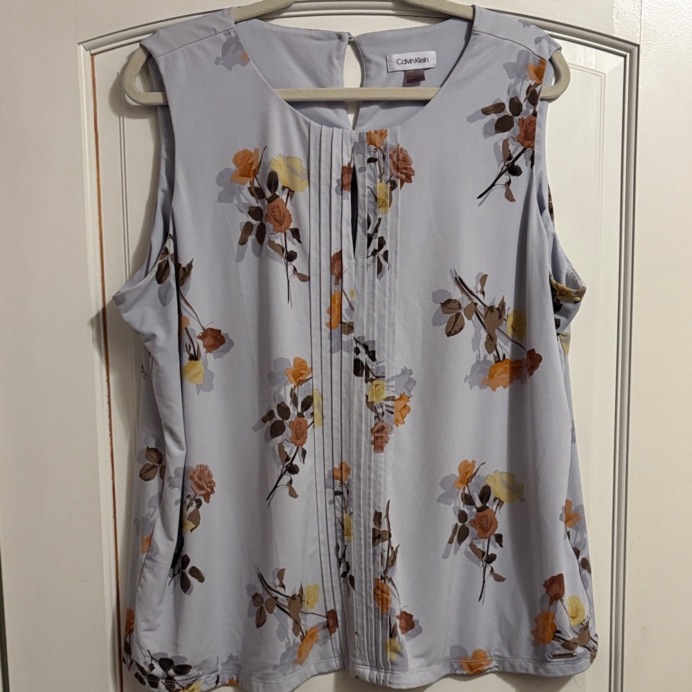 Calvin Klein Floral Blouse - Light Blue and Brown
